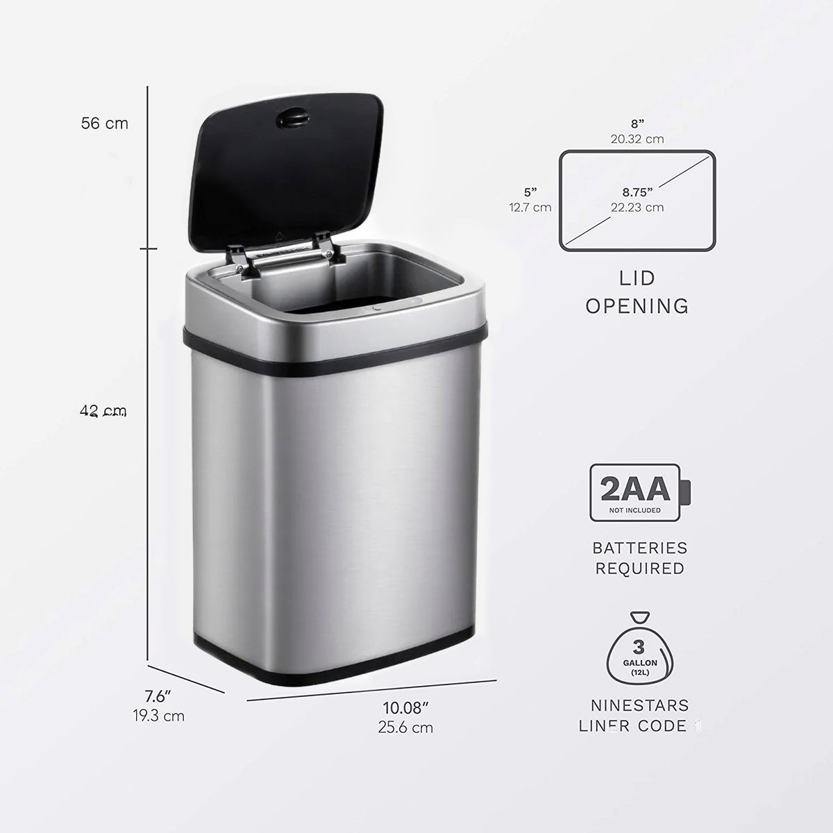 NINESTARS - Basurero Automatico Papelera Inteligente Sensor 15 Lts Acero