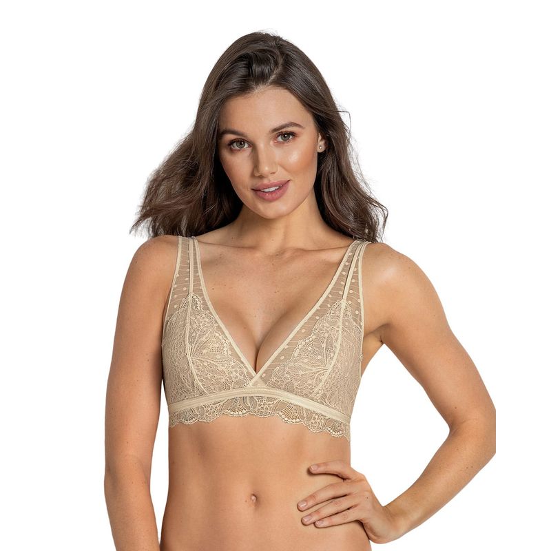 LEONISA - Bralette en tul y encaje con cargaderas dobles 091002 Crudo