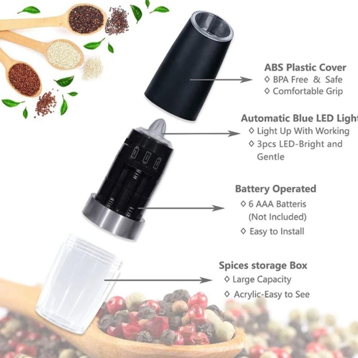 GENERICO - Molinillo Molino Moledor a Pila Pimienta Sal Especias