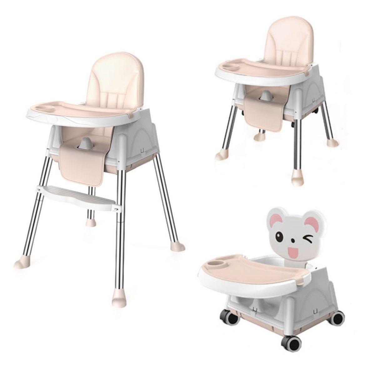ACTUAL - Silla De Comer Para Bebés Beige Portátil Ajustable 3 en 1
