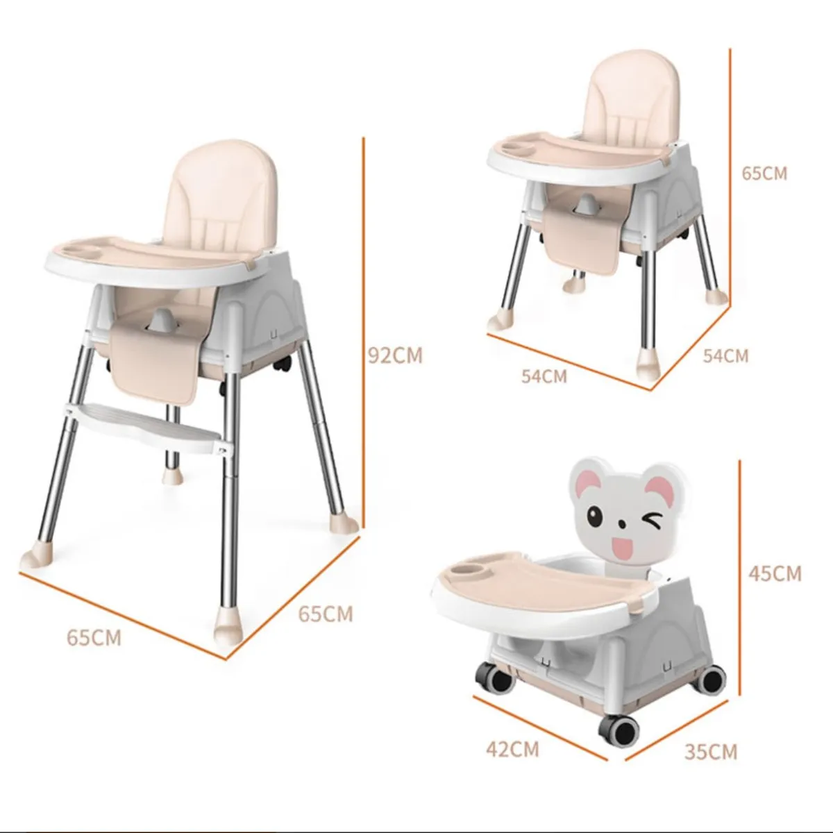ACTUAL - Silla De Comer Para Bebés Beige Portátil Ajustable 3 en 1