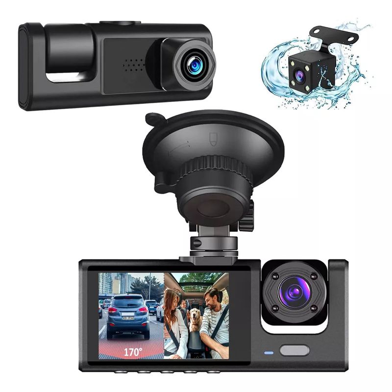 KUANGYE - Cámara De Auto 3 En 1 Frontal Trasera Y Interior 1080p Hd