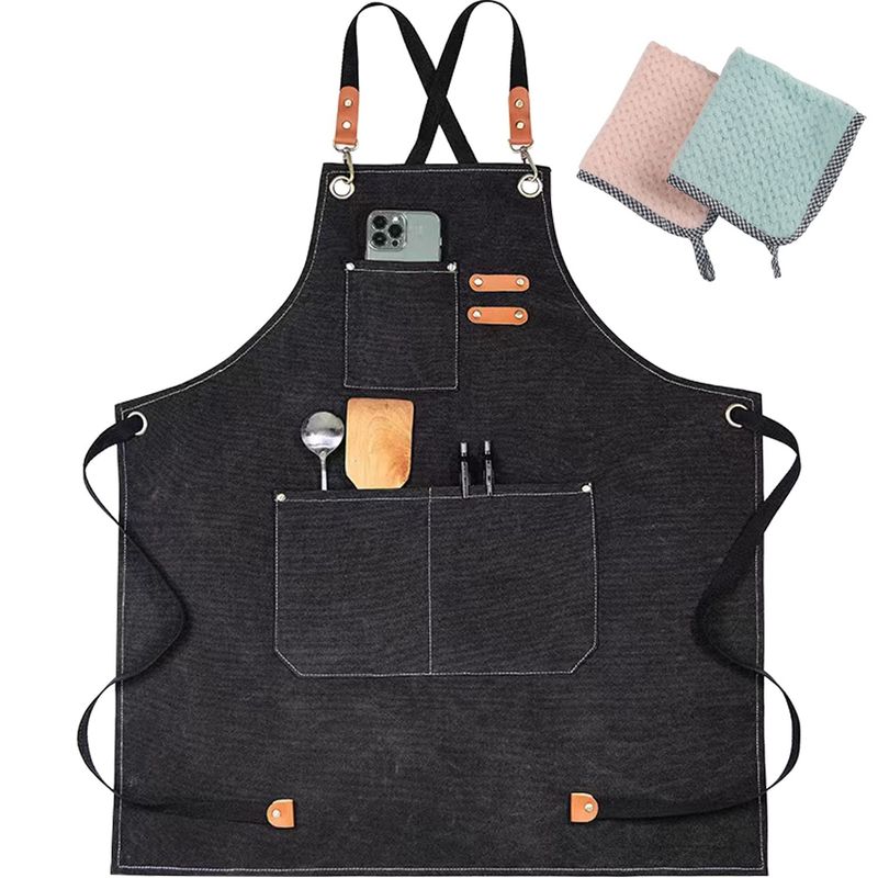 CASTLEN - delantal algodon delantales cocina lona delantal de cocina niña Negro