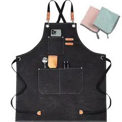 CASTLEN - Delantal algodon delantales cocina lona delantal de cocina niña Negro