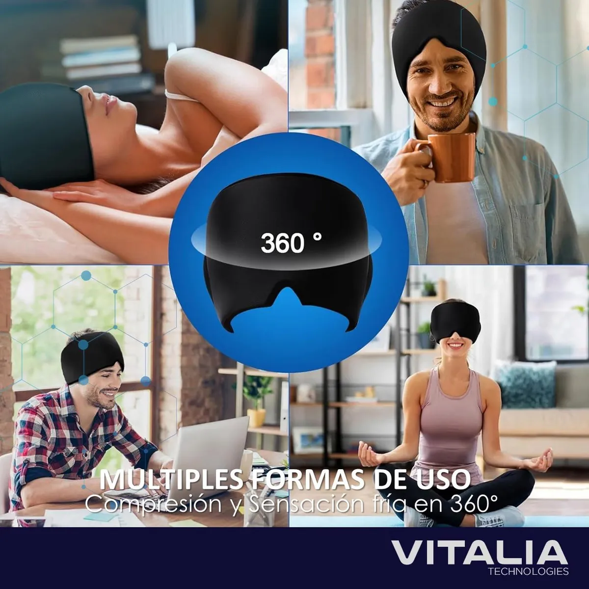 VITALIA TECHNOLOGY - Compresa Gorro de Gel Frio Migraña Dolor de Cabeza Vitalia