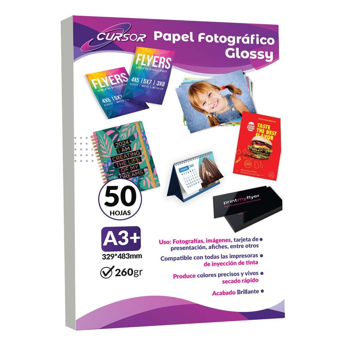 CURSOR - Papel fotografico glossy A3+ 260G 50H CURSOR - Blanco