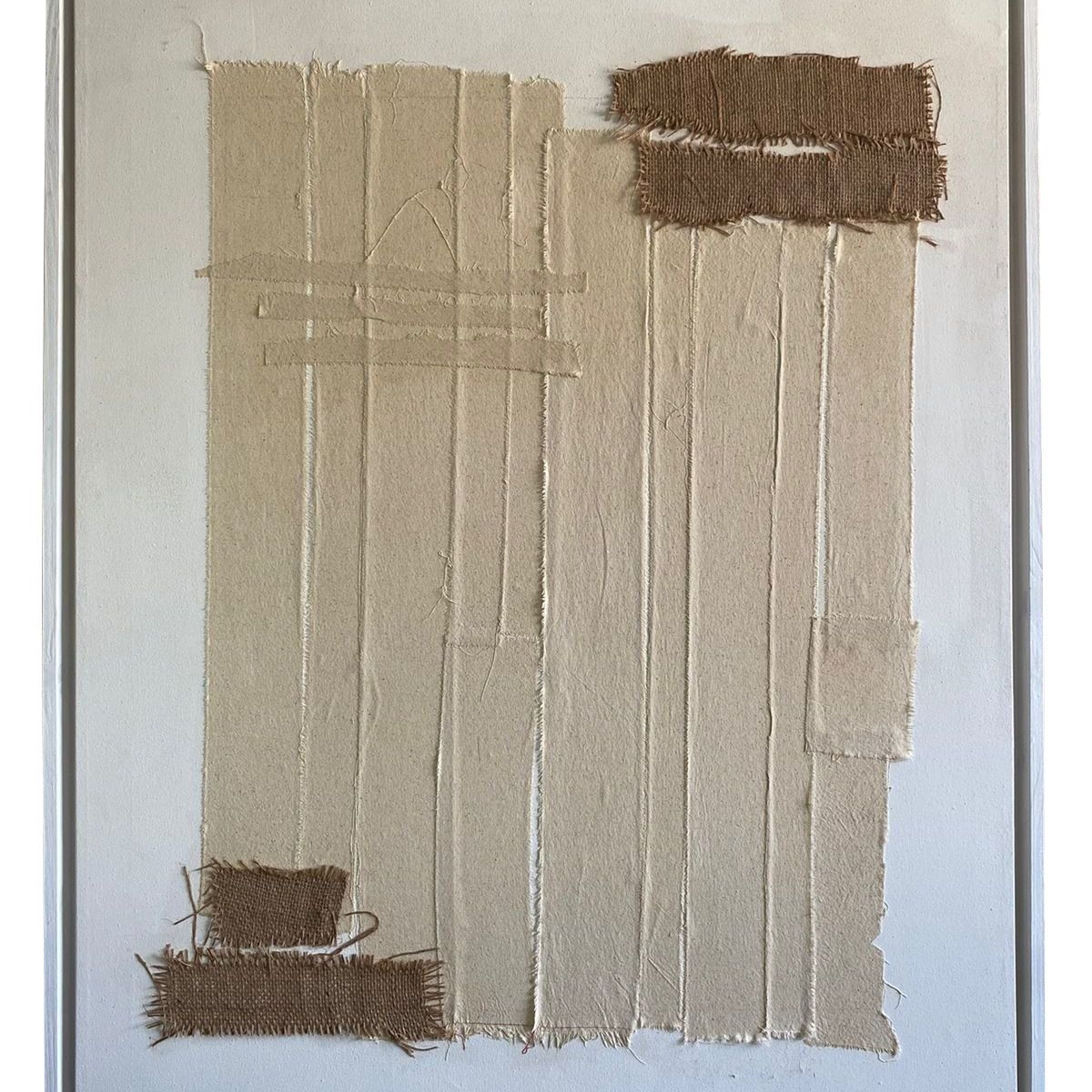 GENERICO - Cuadro Decorativo Retazos de Tela y Yute Natural 90x70 cm - Técnica Mixta Texturizada sobre Lienzo