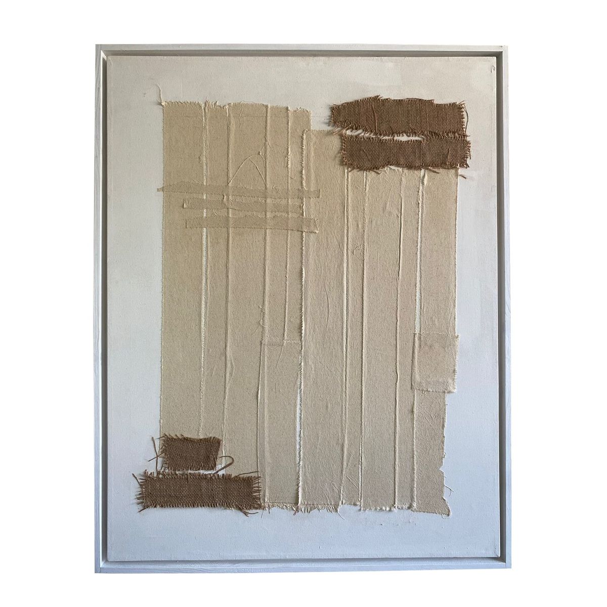 GENERICO - Cuadro Decorativo Retazos de Tela y Yute Natural 90x70 cm - Técnica Mixta Texturizada sobre Lienzo