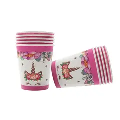 PARTY EXPRESS - Set 6 Vasos Desechables Unicornio Flor Cumpleaños