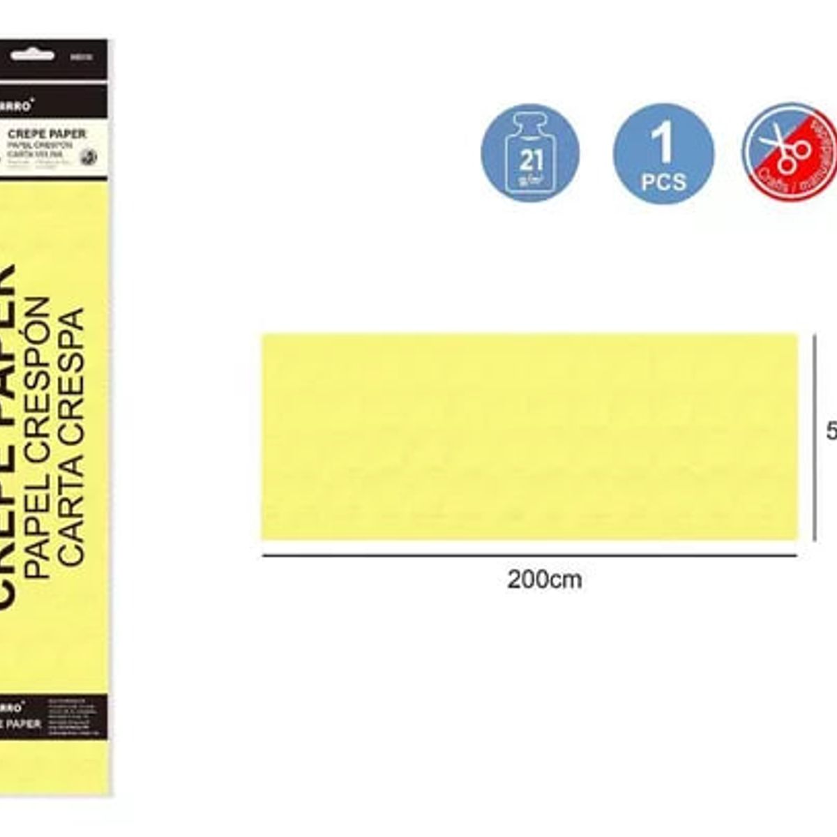 MOTARRO - Papel Crepe De 50 x 200 cm 21 g Amarillo Fluor