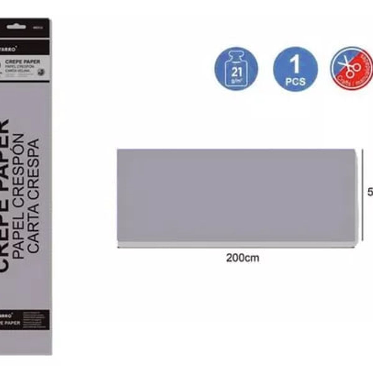 MOTARRO - Papel Crepe De 50 x 200 cm 21 g Plateado