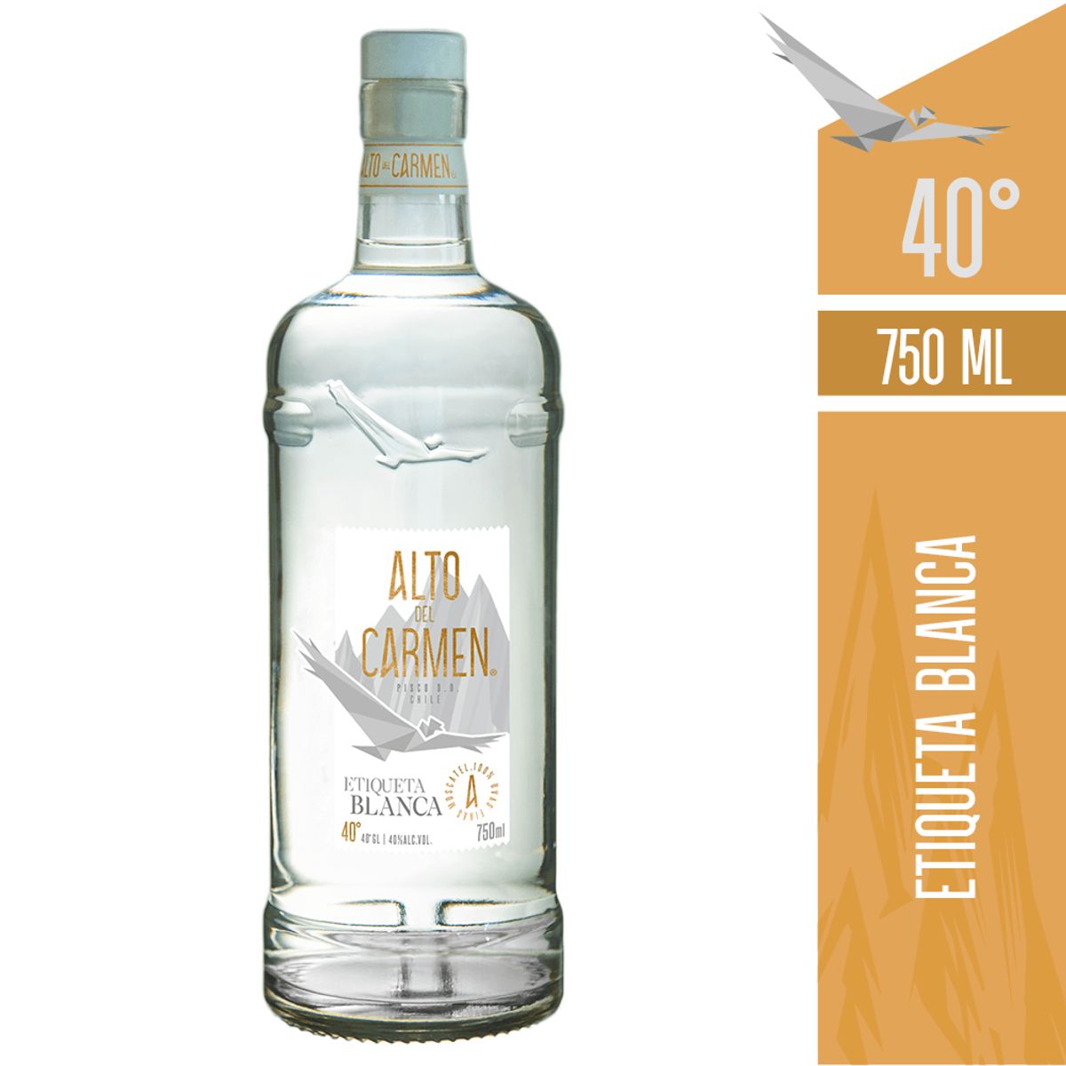ALTO DEL CARMEN - Pisco Alto Del Carmen Etiqueta Blanca 40° 750Cc