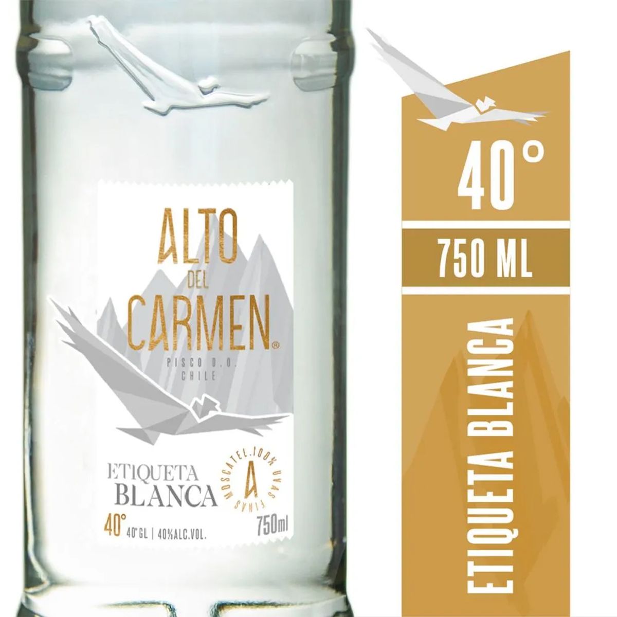 ALTO DEL CARMEN - Pisco Alto Del Carmen Etiqueta Blanca 40° 750Cc