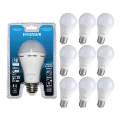 HYUNDAI LIGHTING - Pack X 10 Ampolletas Led 8W E27 Luz Fria Neutra Blanco Cálido