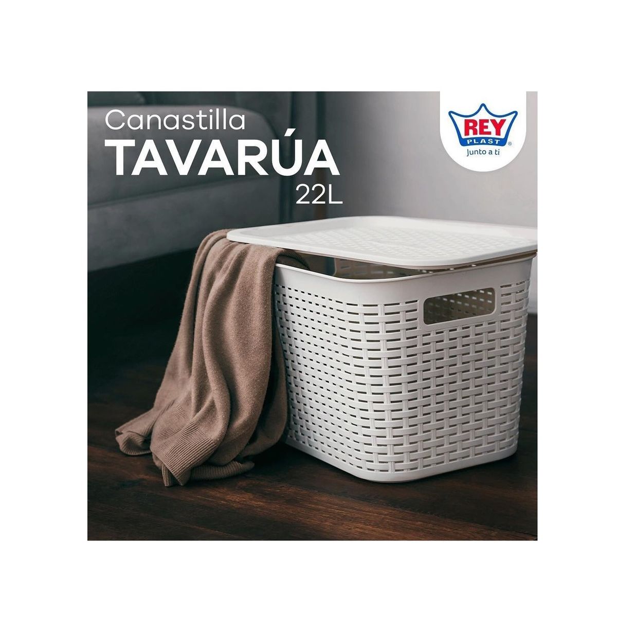 REYPLAST - Canastilla Canasta Organizadora Multiusos Rattan 22 Litros Beige