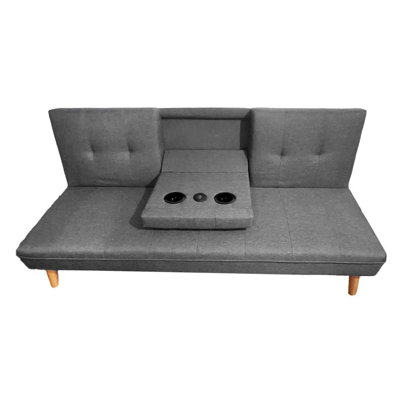 GLOBAL LATIN GROUP - Futón Sofá Cama Reclinable Gris con Puerto Usb y Porta Vasos