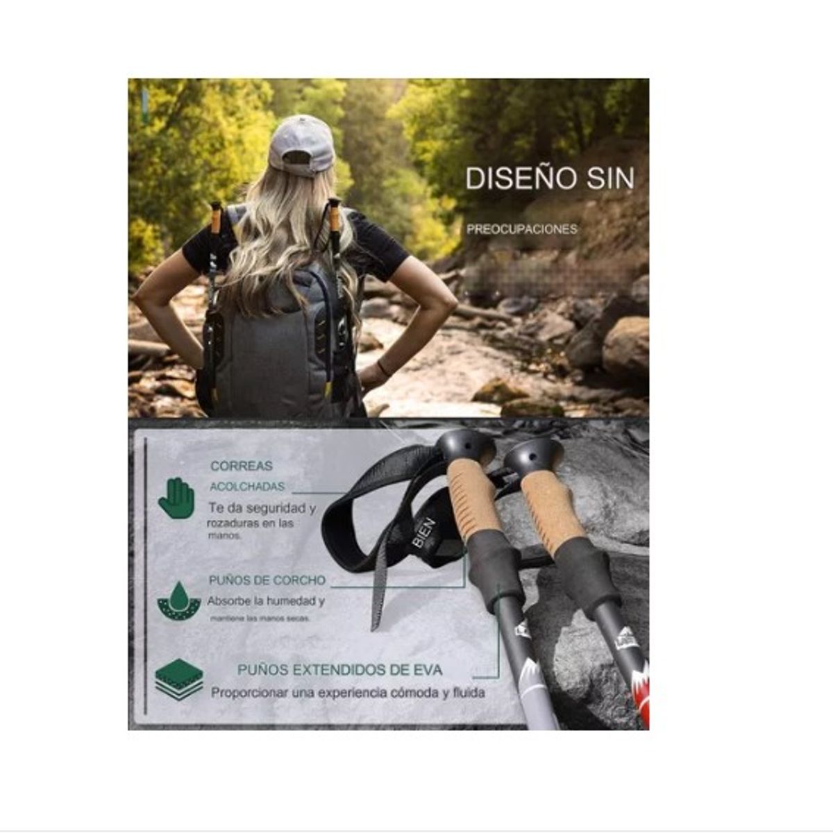 OFERTABKN - Pack 2 Bastones Trekking Senderismo  Aluminio 7075 Gris