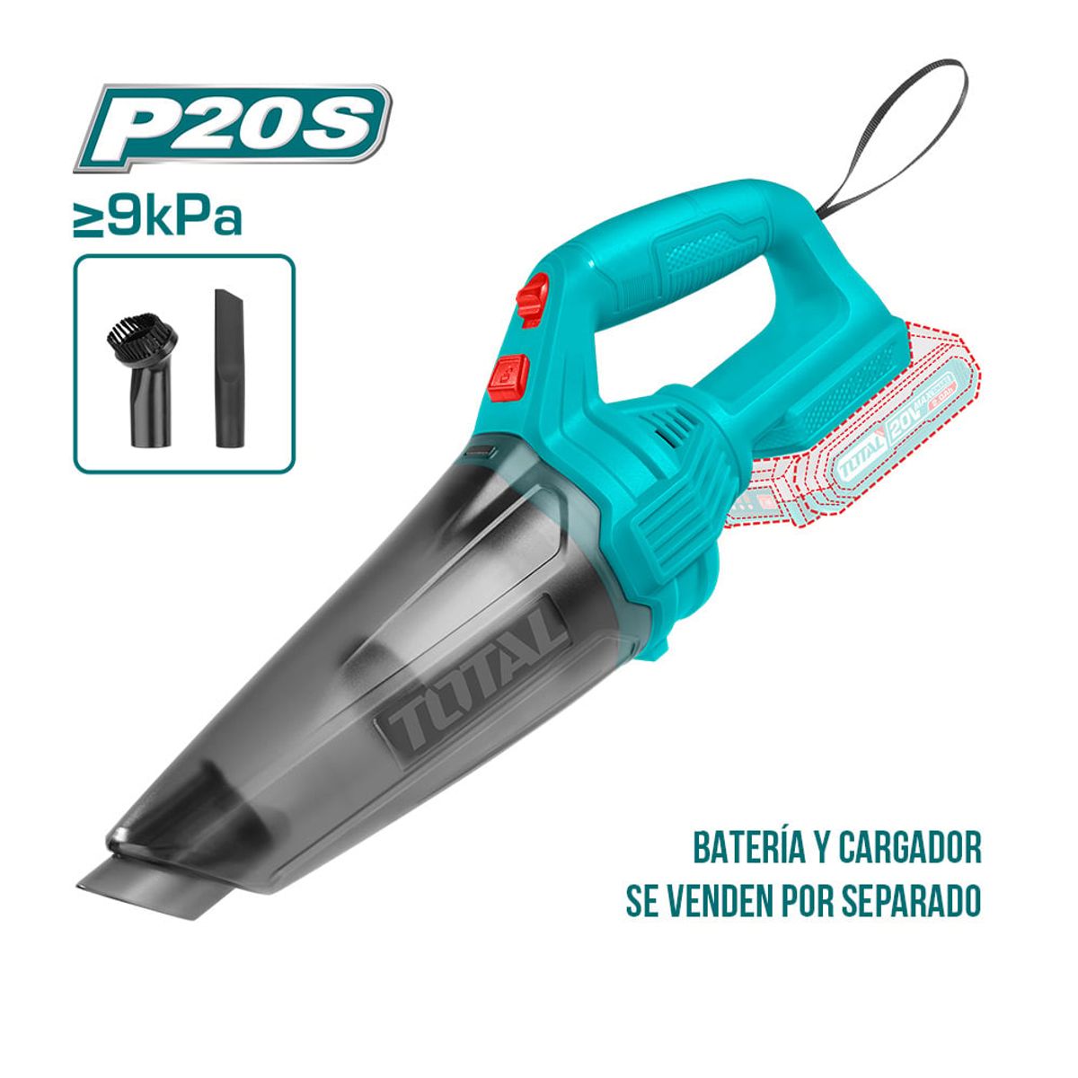 TOTAL TOOLS - Aspiradora 20v + Batería 2ah + Cargador + 2 Accesorios TOTAL