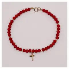 CAT JOYAS - Pulsera cristales con crucifijo y Gold filled 14k