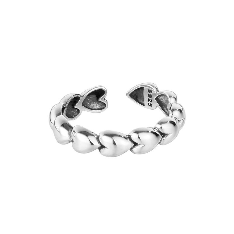 GENERICO - Anillo Ajustable Cadena De Corazones Plata S925 Moda Mujer