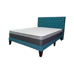 FLOBAL - Cama Europea Super King + Respaldo Capitones Turquesa +Colchón 200x200