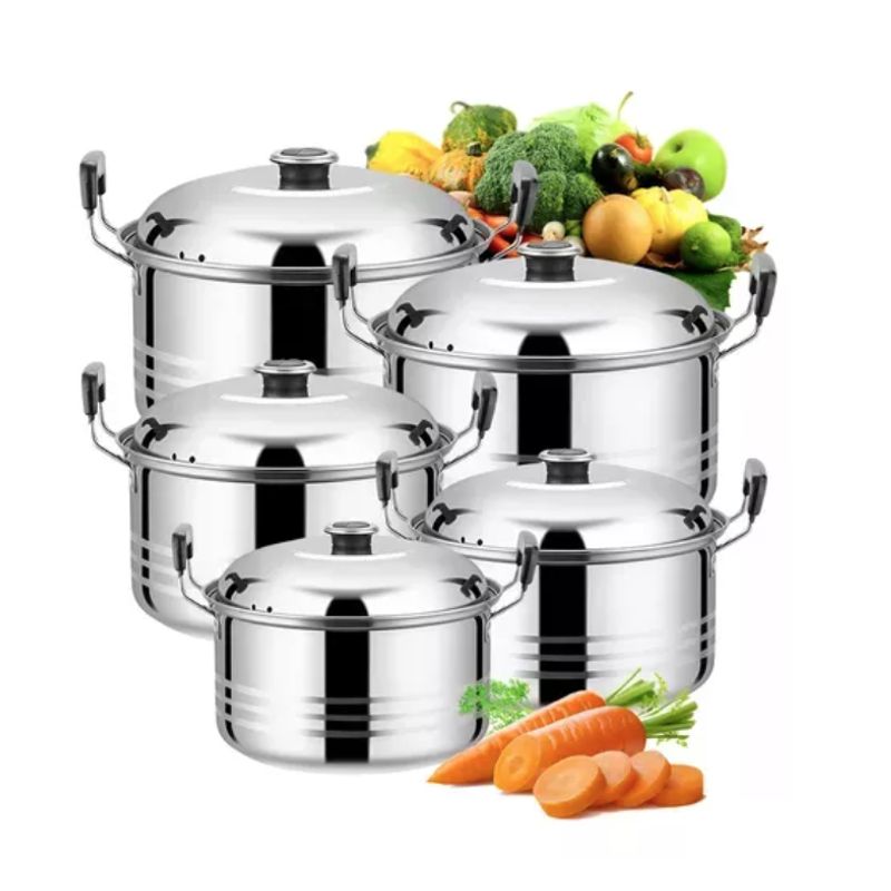 GENERICO - 5 Pcs Cacerolas Y Sarten Acero Inoxolla De Cocina 16-24cm