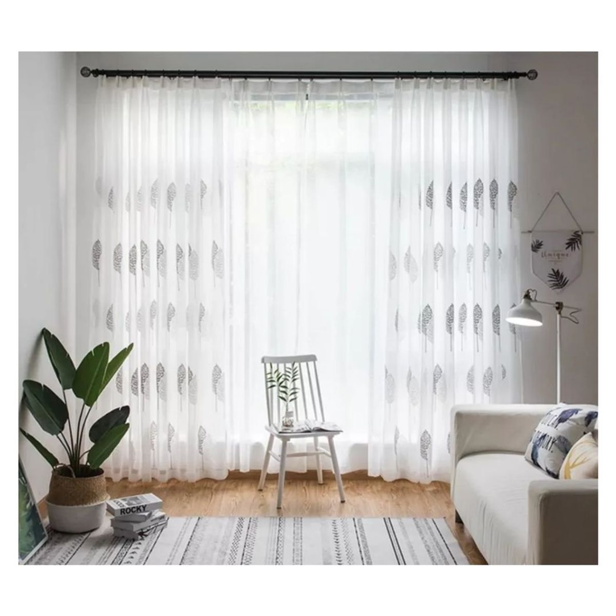 GENERICO - Cortina Velo Visillo Bordeado 140 x 230 cm 2 Paños  - Hojas Otoñales