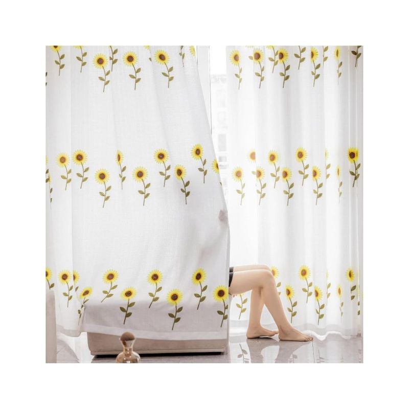 GENERICO - Cortina Velo Visillo Bordado 140 x 230 cm 2 Paños - Girasoles