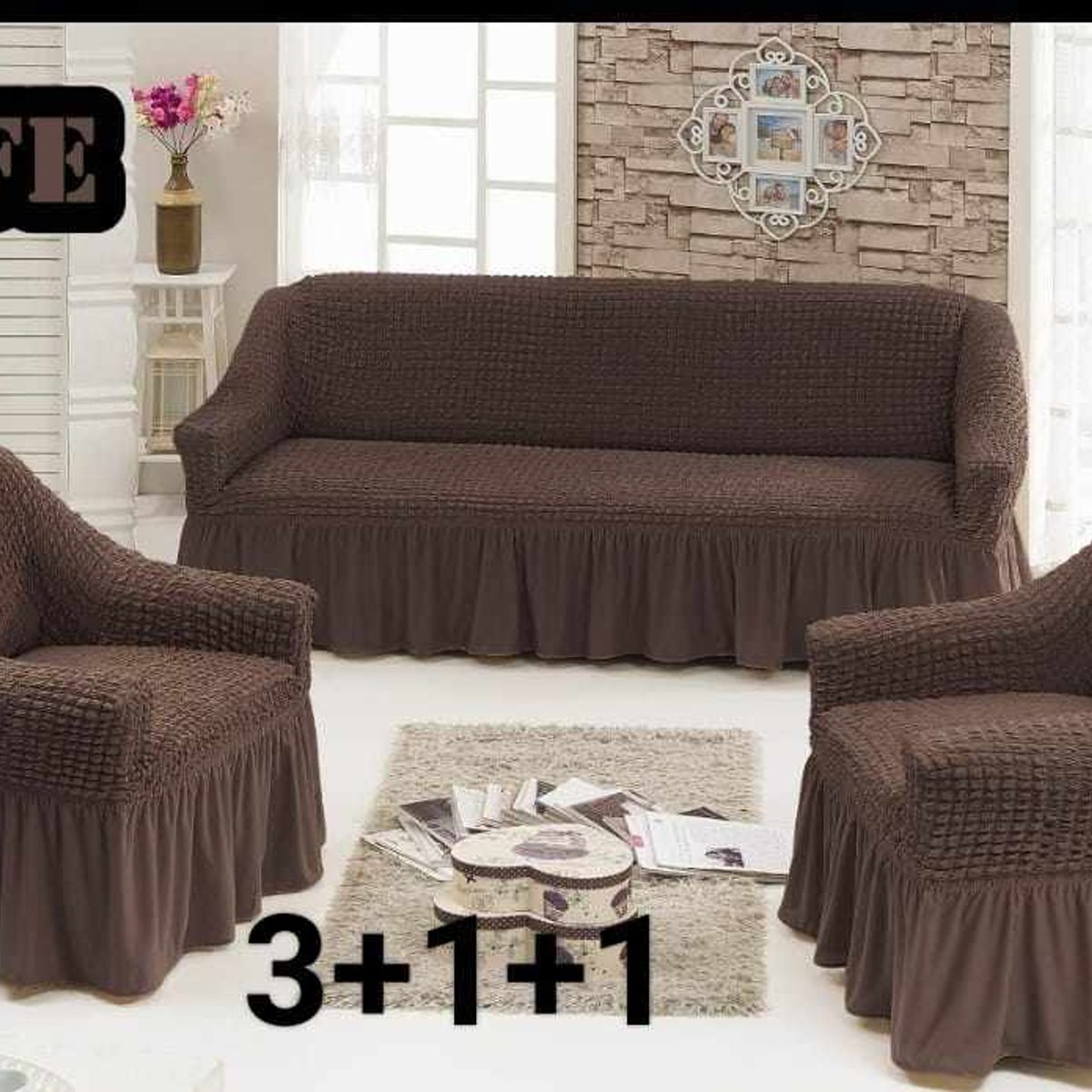 GENERICO - FUNDA TURCA AJUSTABLE COLOR CAFE PARA JUEGO DE MUEBLE TRADICIONAL