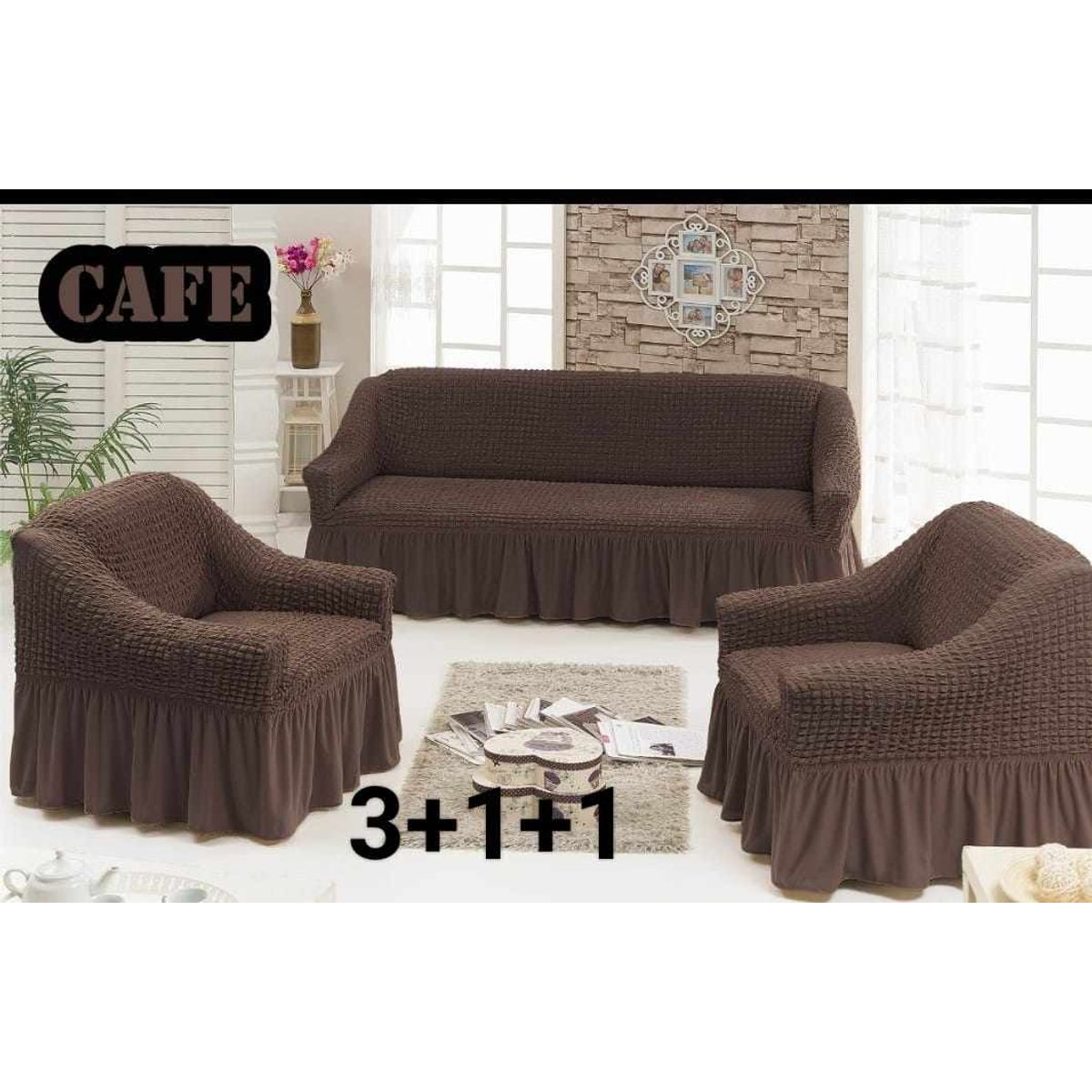 GENERICO - FUNDA TURCA AJUSTABLE COLOR CAFE PARA JUEGO DE MUEBLE TRADICIONAL