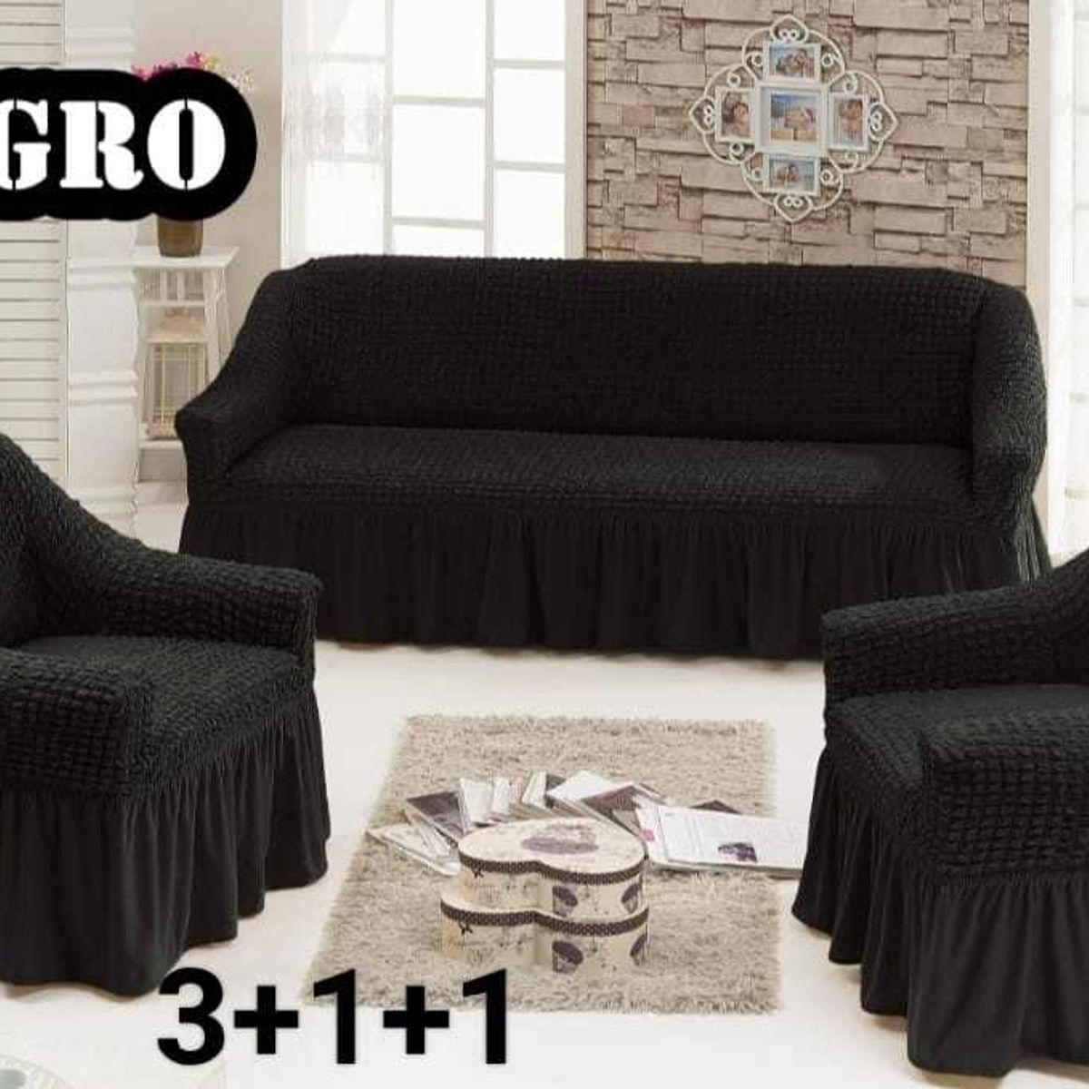 GENERICO - FUNDA TURCA AJUSTABLE NEGRO PARA JUEGO DE MUEBLE TRADICIONAL