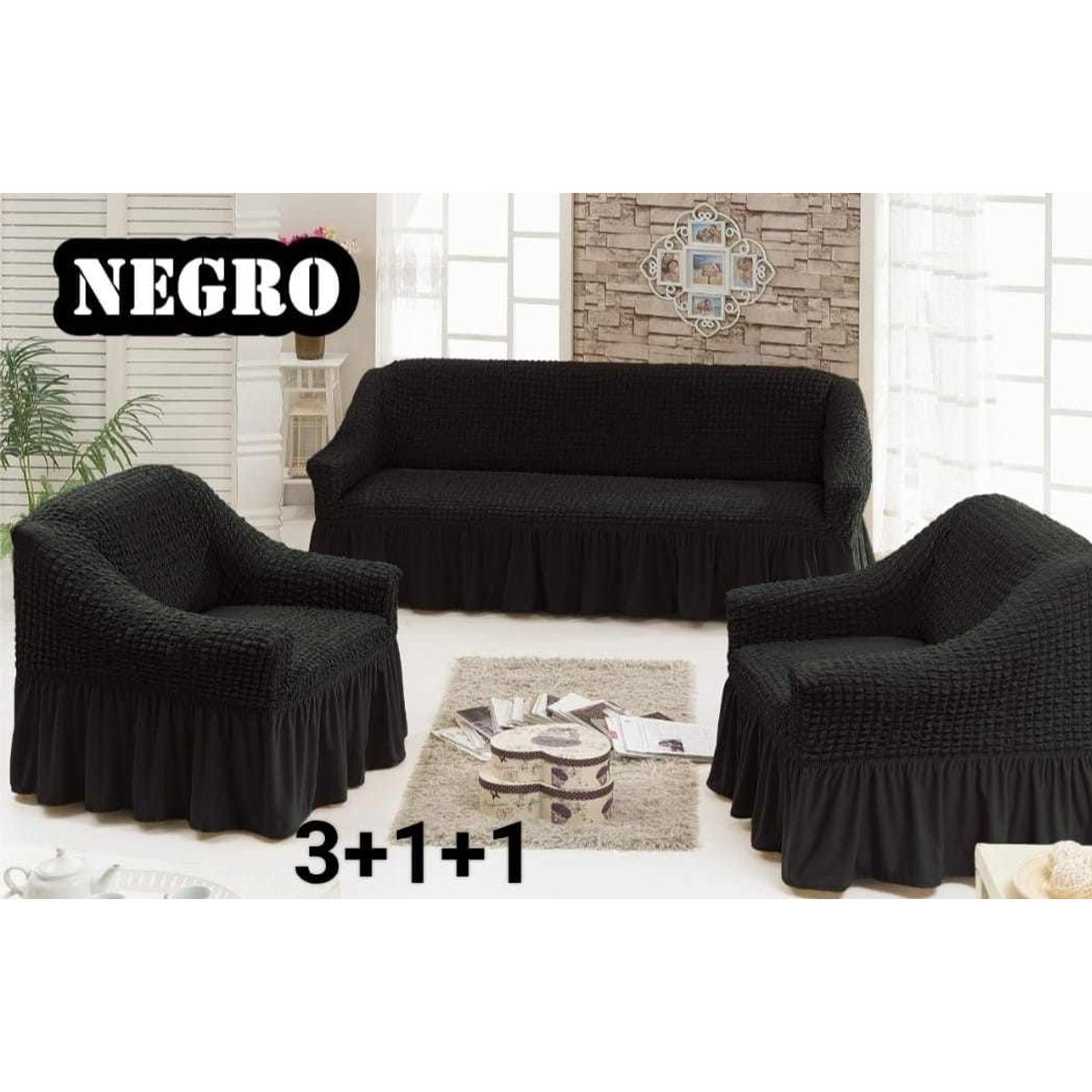 GENERICO - FUNDA TURCA AJUSTABLE NEGRO PARA JUEGO DE MUEBLE TRADICIONAL