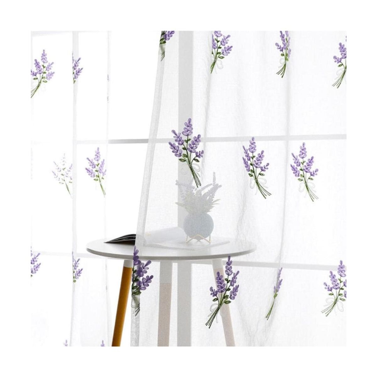 GENERICO - Cortina Velo Visillo Bordado 140 x 230 cm 2 Paños - Lavanda A17