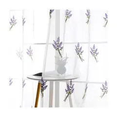 GENERICO - Cortina Velo Visillo Bordado 140 x 230 cm 2 Paños - Lavanda A17