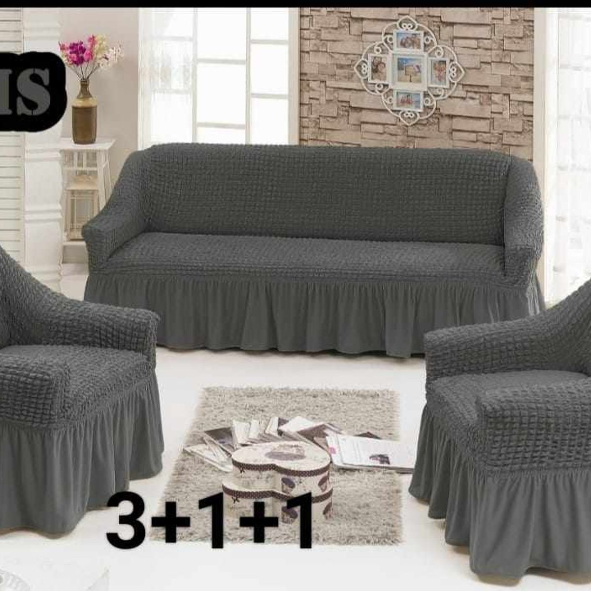GENERICO - FUNDA TURCA AJUSTABLE GRIS PARA JUEGO DE MUEBLE TRADICIONAL