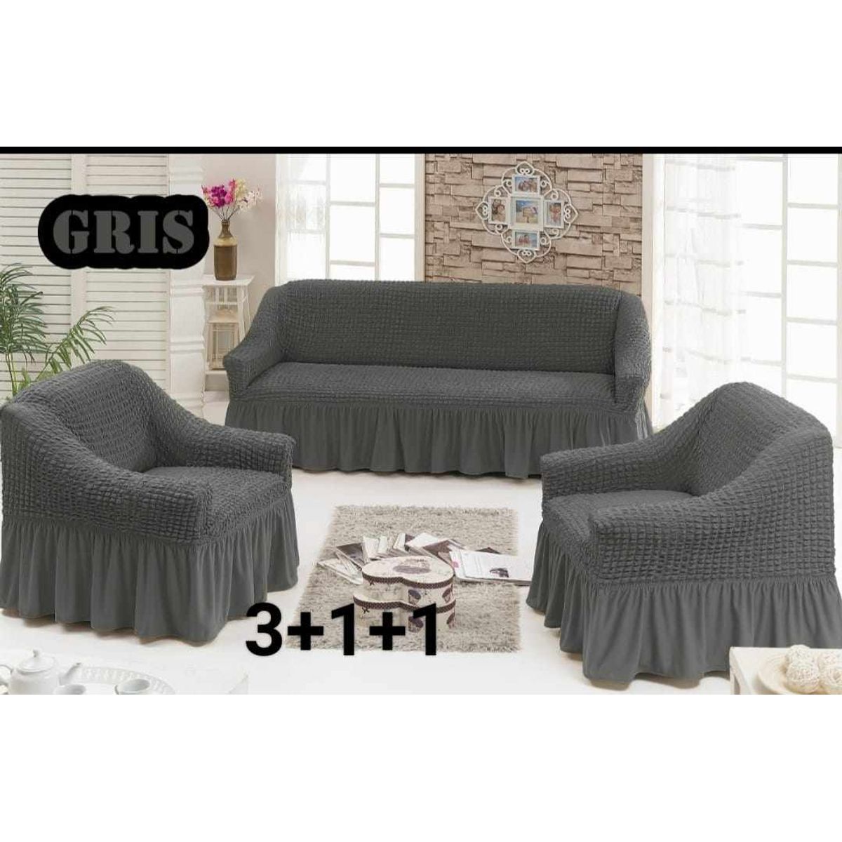 GENERICO - FUNDA TURCA AJUSTABLE GRIS PARA JUEGO DE MUEBLE TRADICIONAL