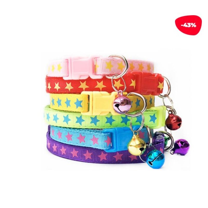 GENERICO - CORREA PARA MASCOTA CUELLO ESTRELLAS CON CAMPANA 1CM