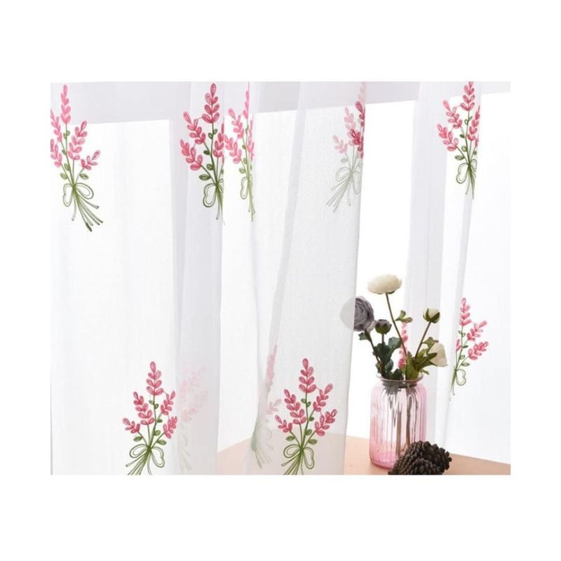 GENERICO - Cortina Velo Visillo Bordado 140 x 230 cm 2 Paños - Ramo de Flores A10