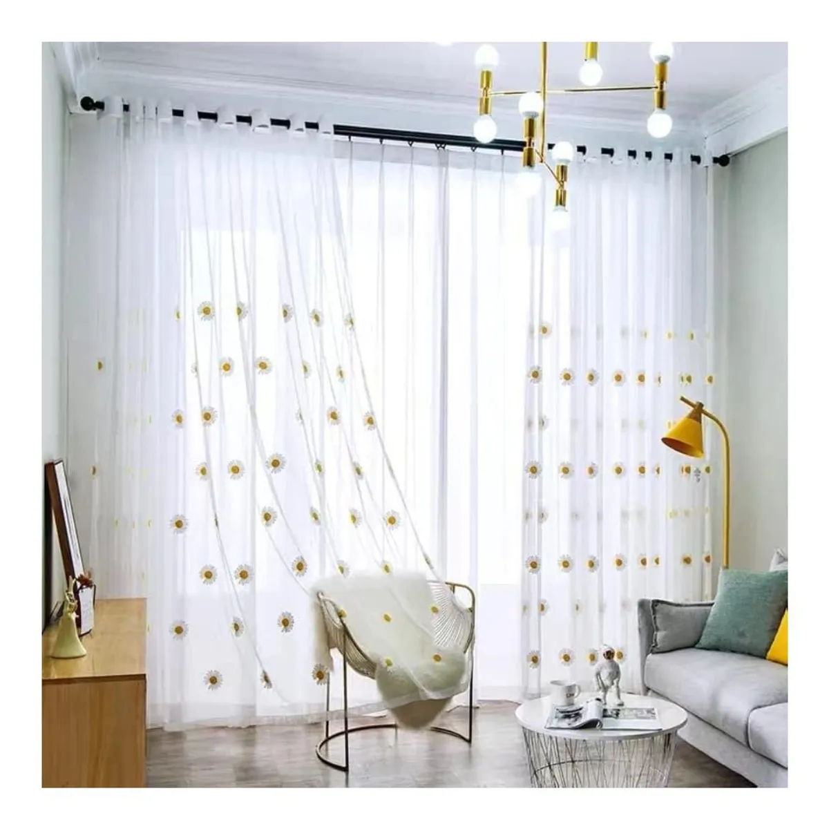 GENERICO - Cortina Velo Visillo Bordado 140 x 230 cm 2 Paños - Margarita A6