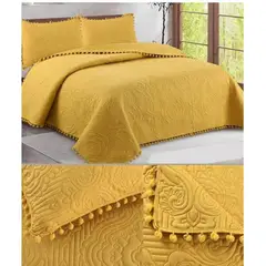 GENERICO - Cubrecama Quilt De Verano Pompones (Plaza Y Media) - Amarillo - 1,5 plazas