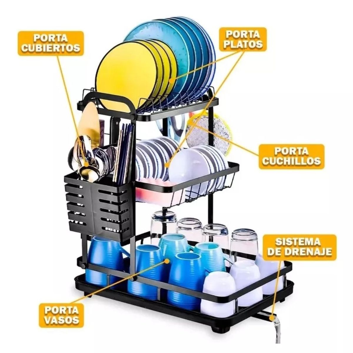 GENERICO - Escurridor De Platos Acero Inoxidable 3 Niveles