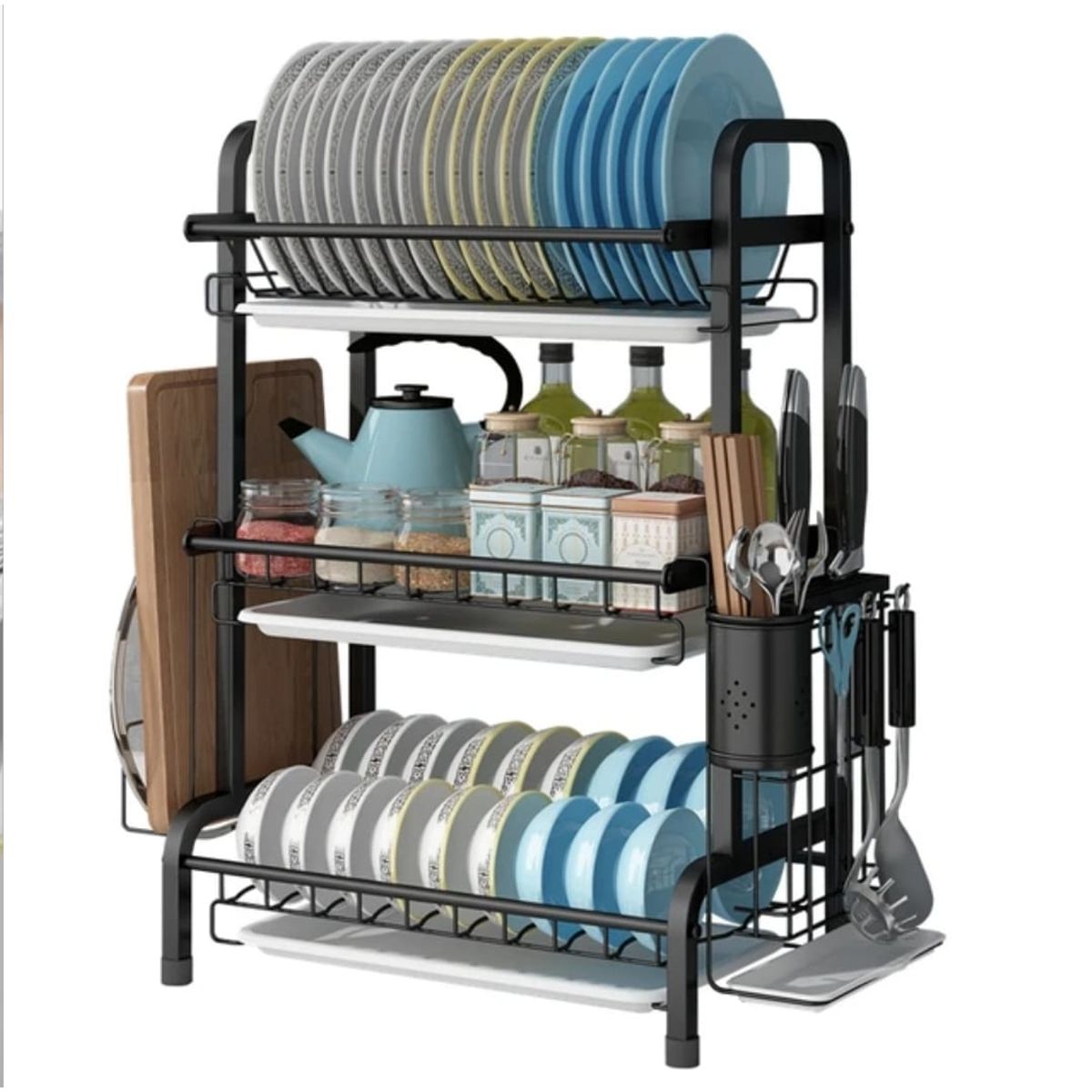 GENERICO - Secador Escurridor De Platos 3 Niveles Acero Inoxidable