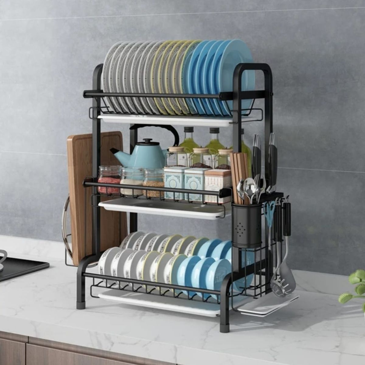 GENERICO - Secador Escurridor De Platos 3 Niveles Acero Inoxidable