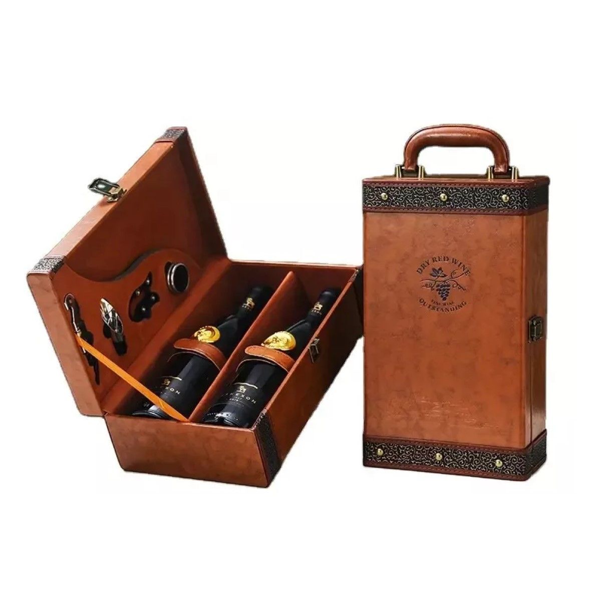 MUNDO MAGIA - Caja Para Vinos Maleta De Cuero Regalo Con Accesorios