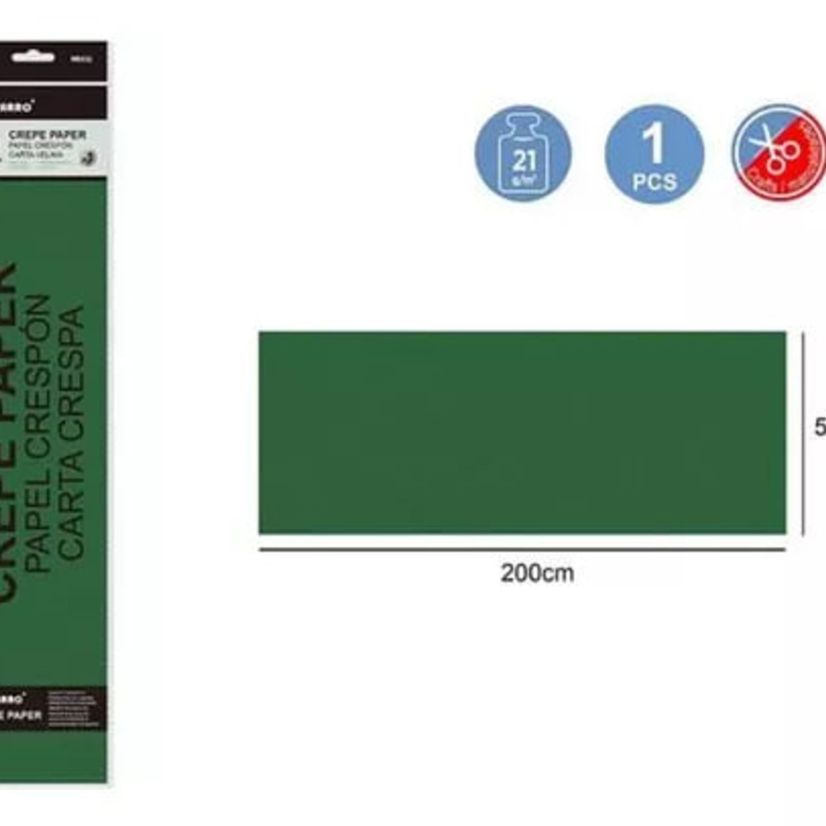 MOTARRO - Papel Crepe De 50 x 200 cm 21 g Verde Oscuro
