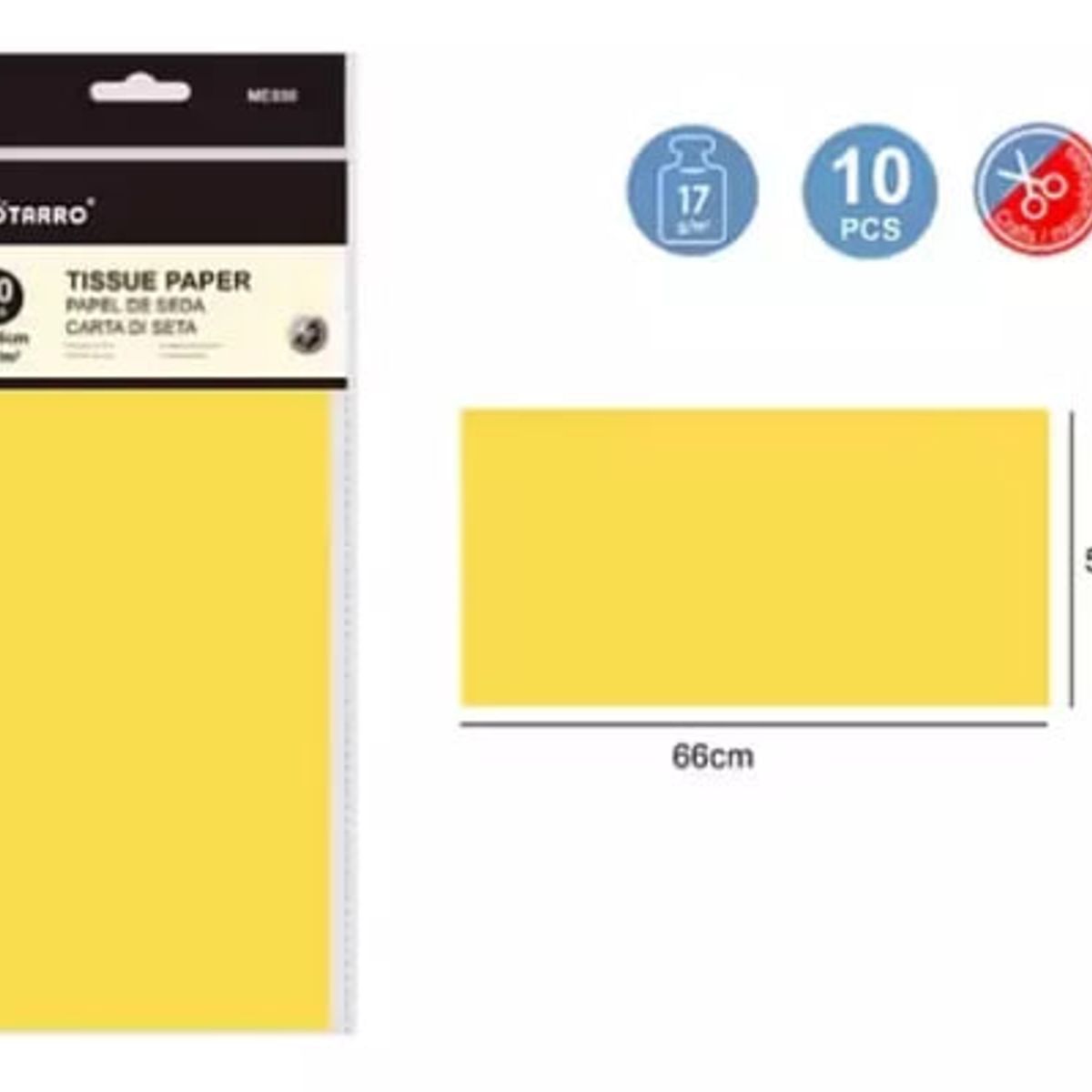 MOTARRO - Papel De Seda 50x60 cm 17 g 10 Pliegos Color Amarillo