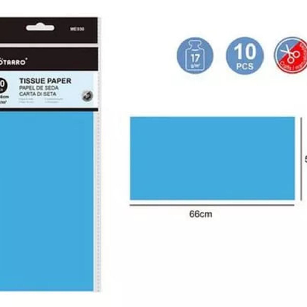MOTARRO - Papel De Seda 50x60 cm 17 g 10 Pliegos Color Celeste