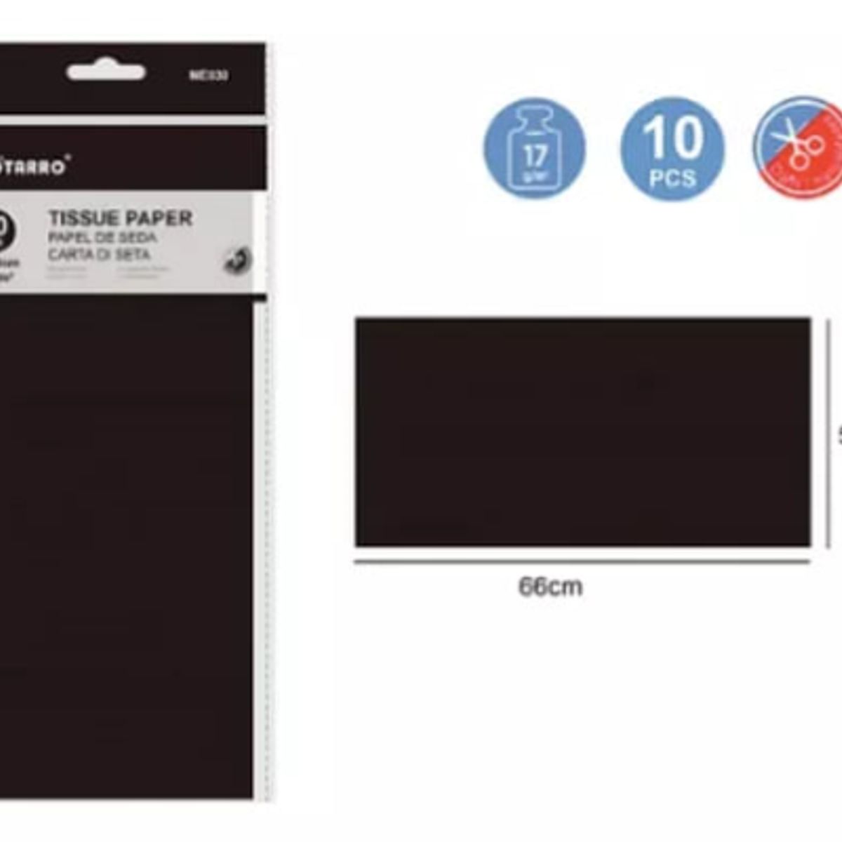 MOTARRO - Papel De Seda 50x60 cm 17 g 10 Pliegos Color Negro