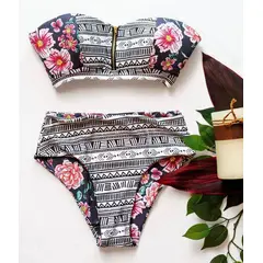 DAUPHIN - Traje de Baño Flores con Rayas Estampado reversible