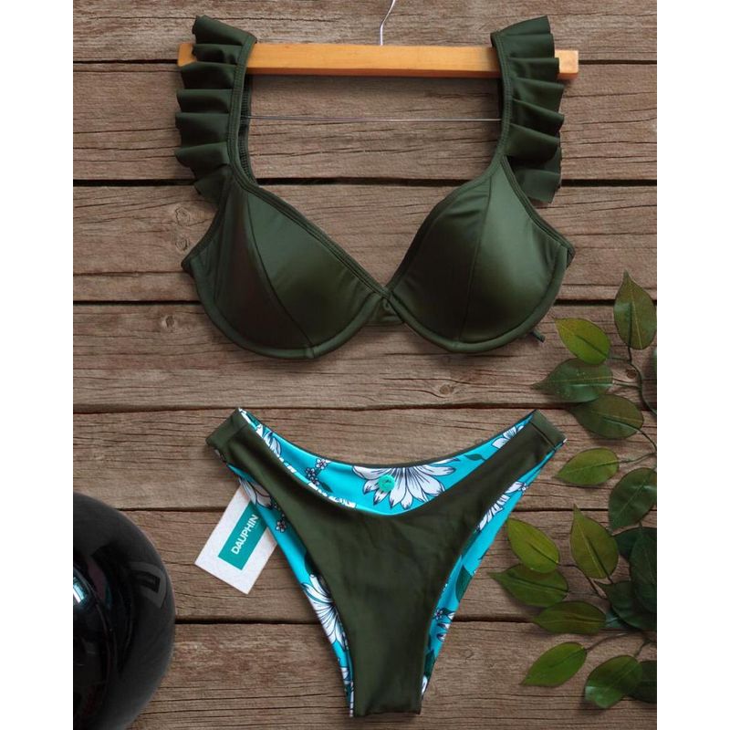 DAUPHIN - Traje de Baño Dauphin 2piezas Verde BIKINI Reversible
